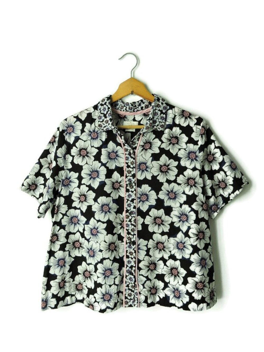 Kate Spade floral button down shirt blouse top short sleeves L large